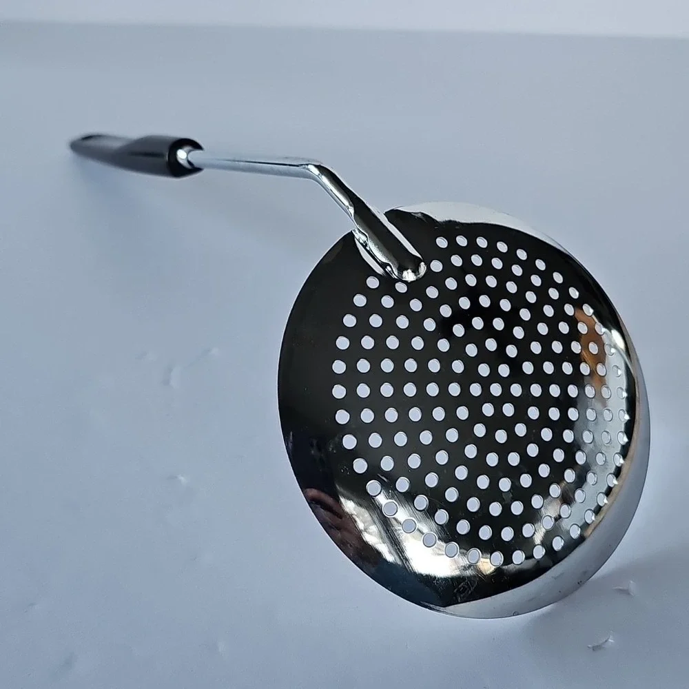Vintage Foley USA Skimmer Spoon Chrome Plated Black Handle Retro Kitchen Tool
